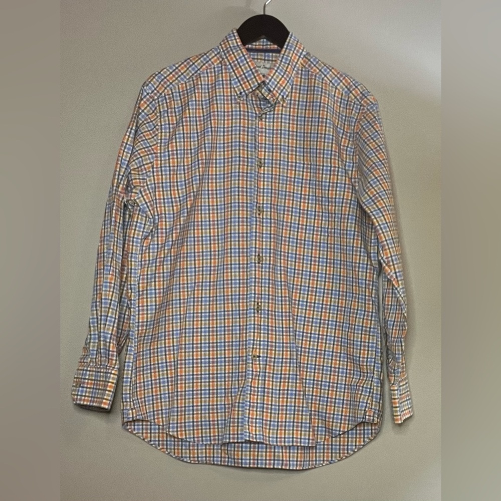 David Donahue Long Sleeve Button Down Plaid Shirt 100% cotton Size Medium